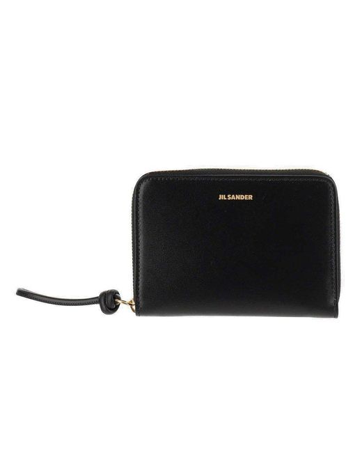 Jil Sander Leather Logo Detailed Ziparound Wallet in Black Lyst