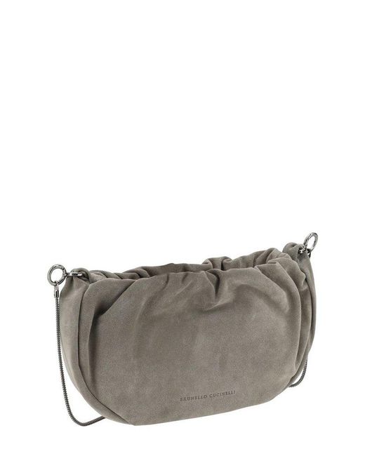 Brunello Cucinelli Gray Brioche Precious Chain Hobo Bag