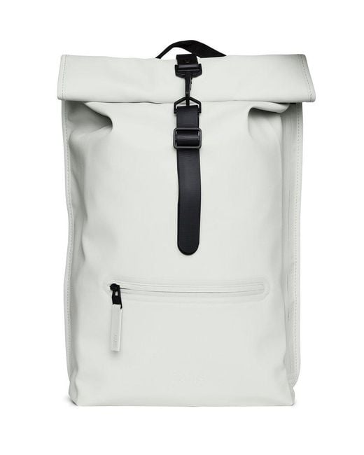 Rains White Rolltop Zip-detailed Backpack