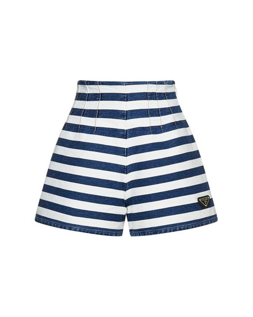 Prada Blue Striped Denim Shorts