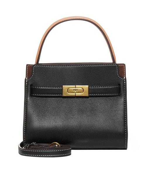 Tory Burch Leather Lee Radziwill Petite Double Tote Bag in Black | Lyst