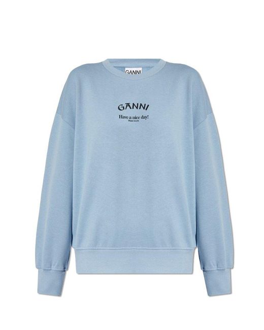 Ganni Blue Cotton Sweatshirt,