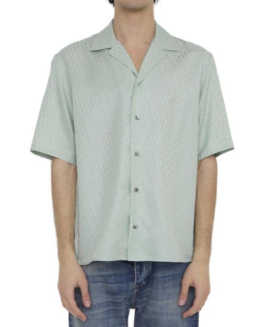 Dior Green All-over Logo Patterned Short-sleeved Shirt for men