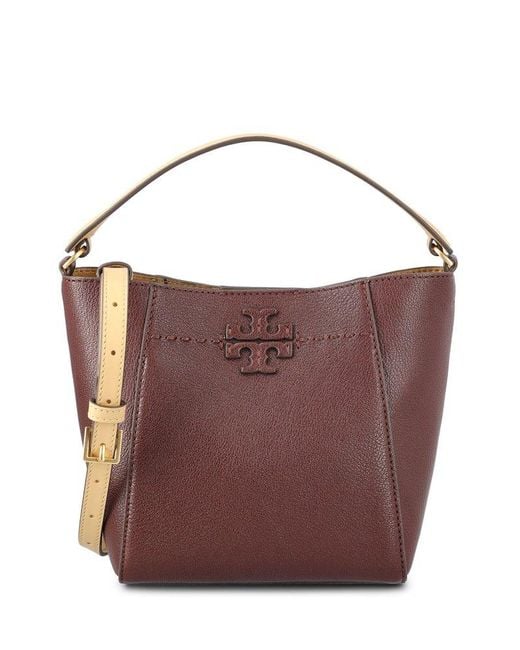 Tory Burch Brown Small Mcgraw Textured Bucket Bag