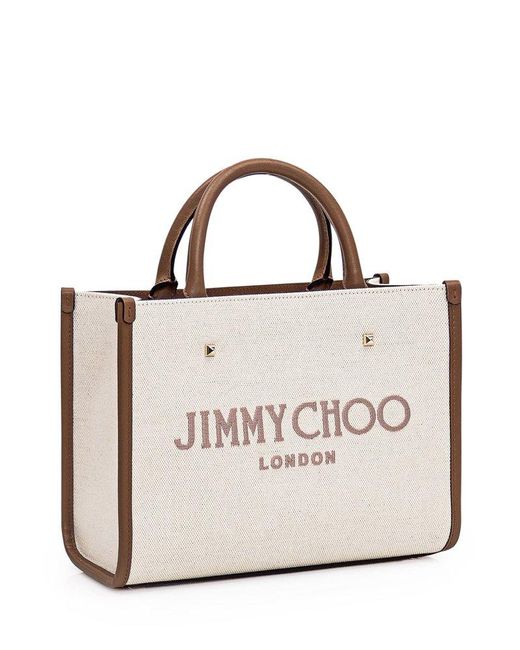 Jimmy Choo White Varenne Logo Embroidered Tote Bag