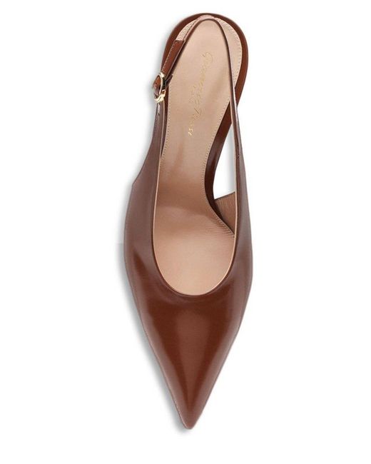 Gianvito Rossi Brown Robbie Kitten Heel Slingback Pumps