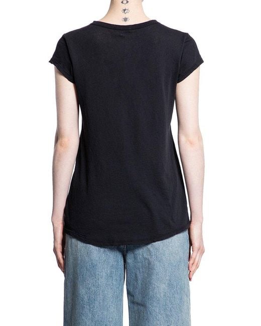 James Perse Black Textured Semi-sheer Crewneck T-shirt
