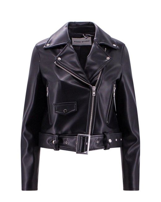 Stand Studio Black Belted Faux-leather Jacket