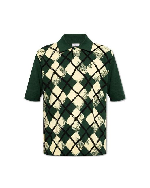 Burberry Green Checked Polo Shirt, for men