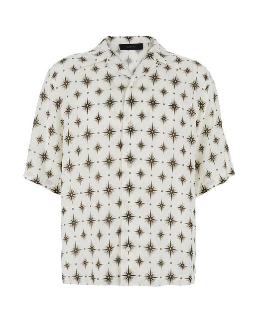 Amiri White Stardust Bowling Shirt With Cuban Collar for men