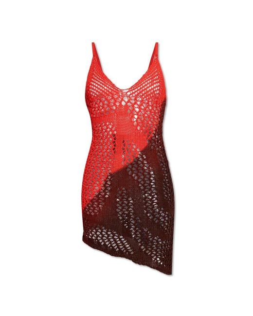 The Attico Red Sleeveless Open-knit Midi Dress