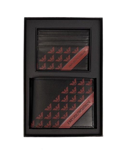 Emporio Armani Black Wallet & Card Holder Set, for men