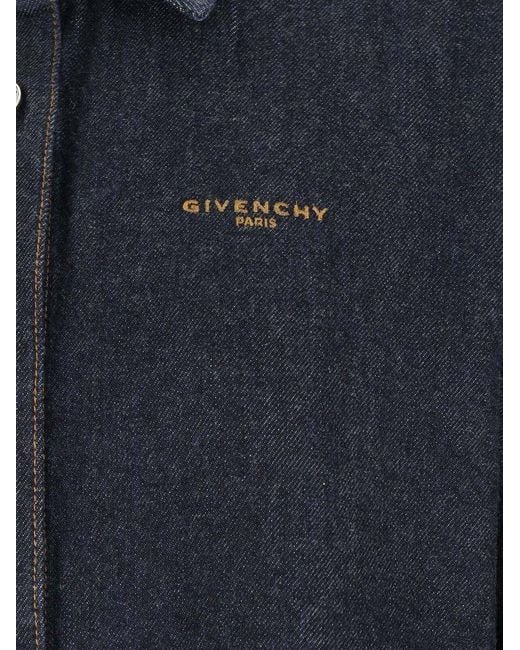 Givenchy Blue Logo Embroidered Denim Shirt