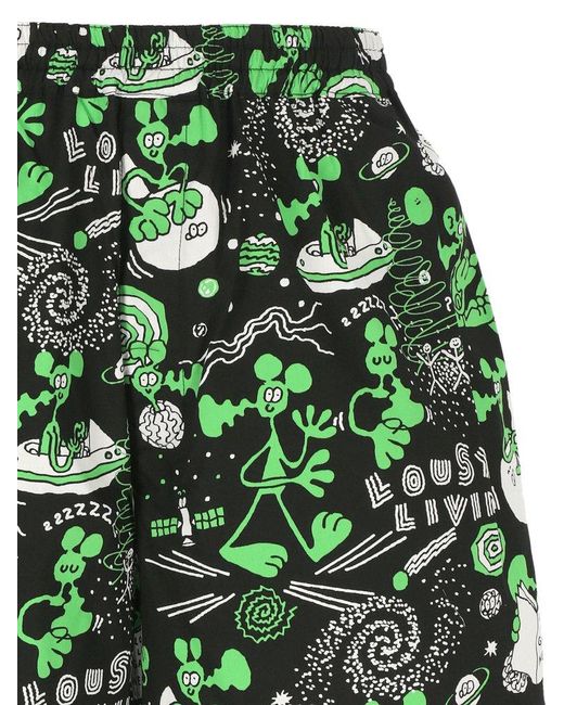 Junya Watanabe Green Graphic-printed Elasticated Waistband Shorts for men