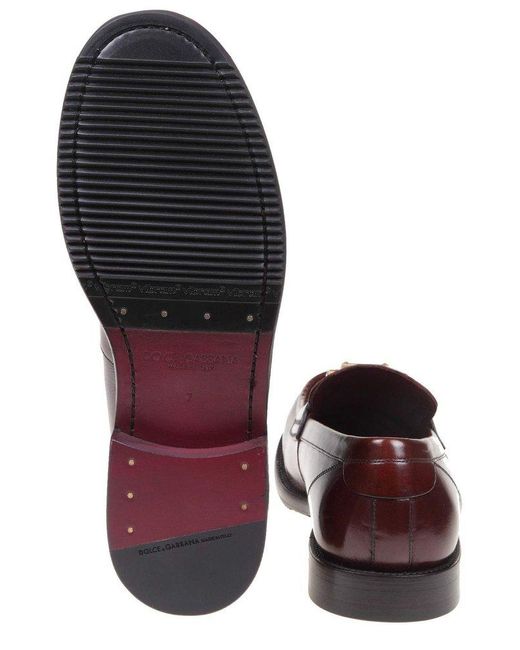 Dolce & Gabbana Brown Logo Plaque Slip-On Loafers for men