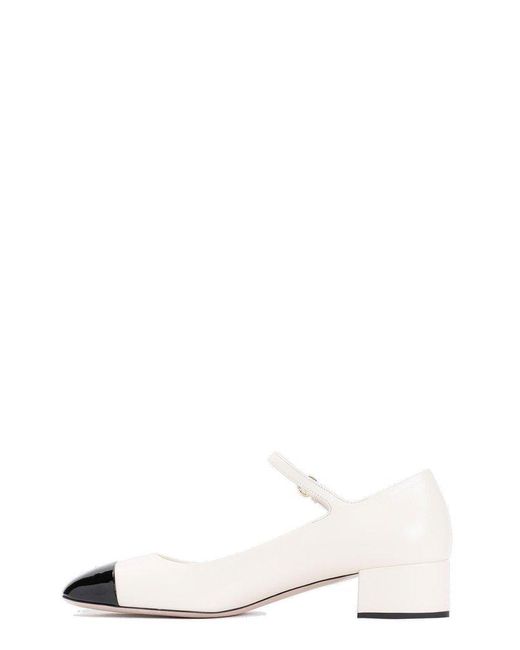 Miu Miu Natural Logo Leather Mary Jane Pumps