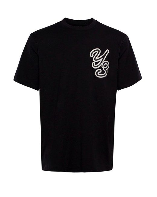 Y-3 Black Logo Motif Stick-on Patch Crewneck T-shirt for men