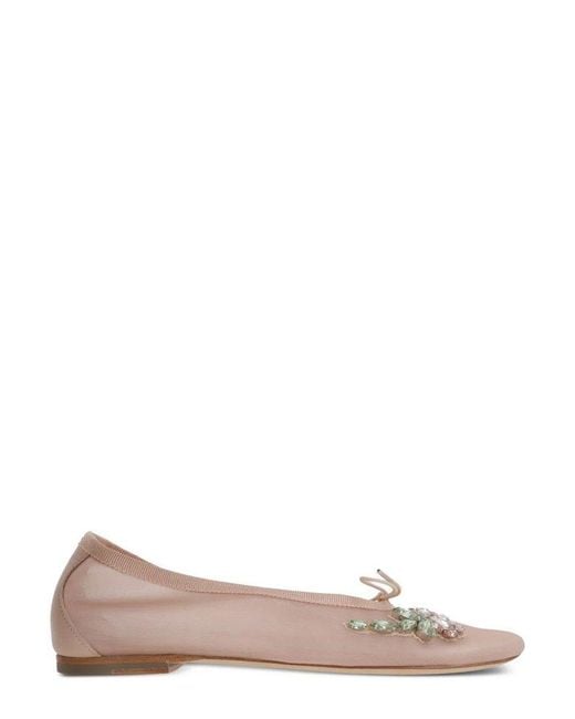 Simone Rocha Pink Embellished Bow Detailed Flat Shoes