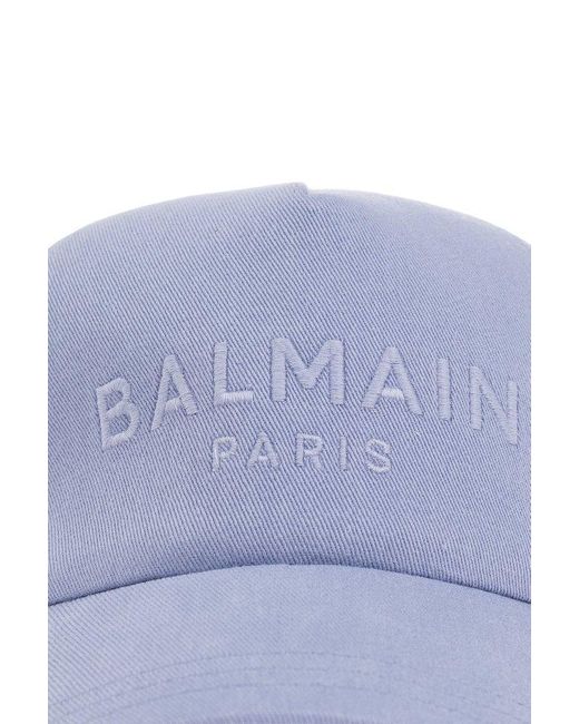 Balmain Blue Baseball Cap With Logo, for men
