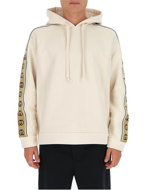 Gucci White Hooded Sweatshirt With GG Piping for men