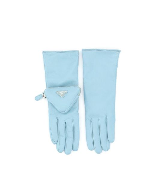 Prada Logo Pouchdetail Gloves in Blue Lyst
