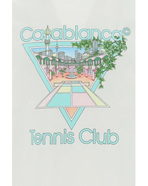 CASABLANCA Blue Tennis Club Logo Printed Crewneck T-shirt for men