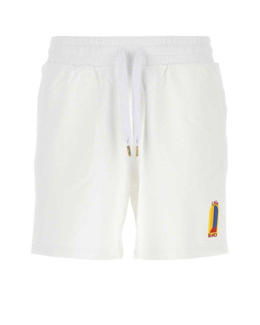 CASABLANCA White Logo Embroidered Drawstring Track Shorts for men