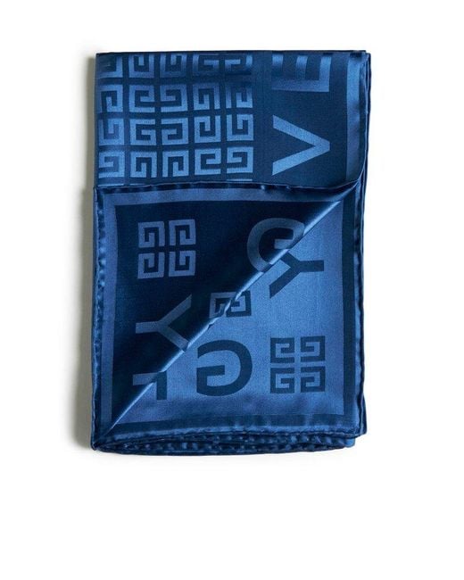 Givenchy Blue Logo And 4g Silk Scarf