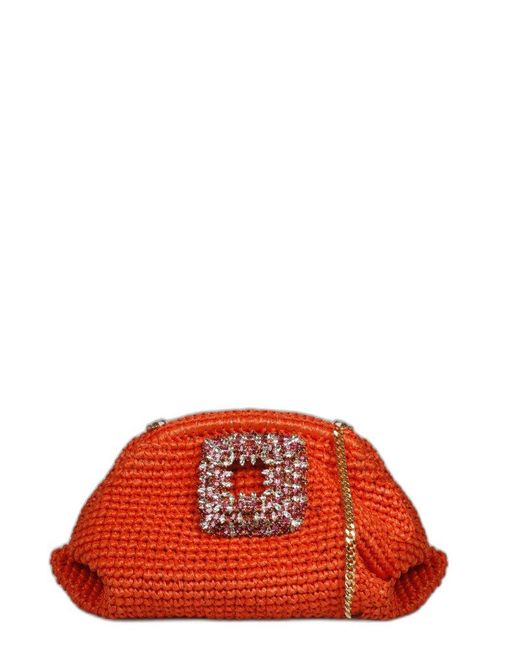 Gedebe Orange Embellished Chain-link Interwoven Shoulder Bag