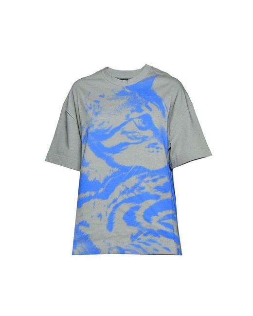 Jil Sander Blue Cat-printed Crewneck T-shirt