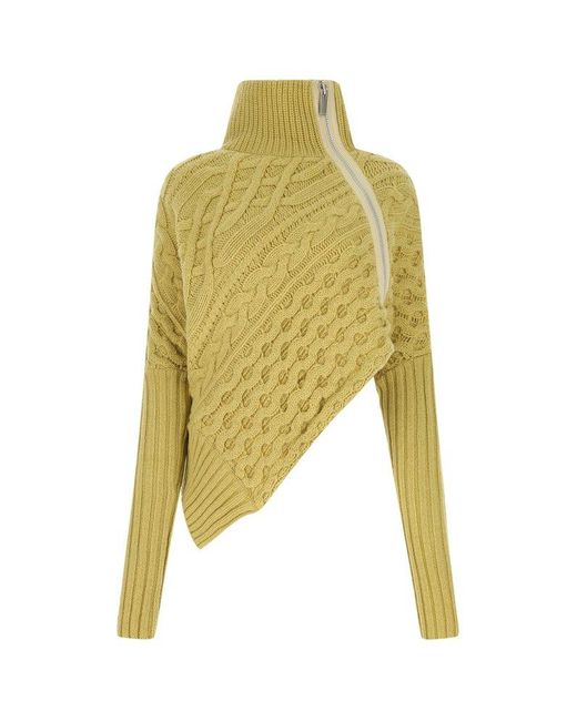 Sacai Yellow Zip-up Asymmetric Knitted Jumper