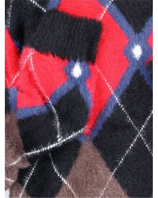 Charles Jeffrey Red Argyle Knit Sweater