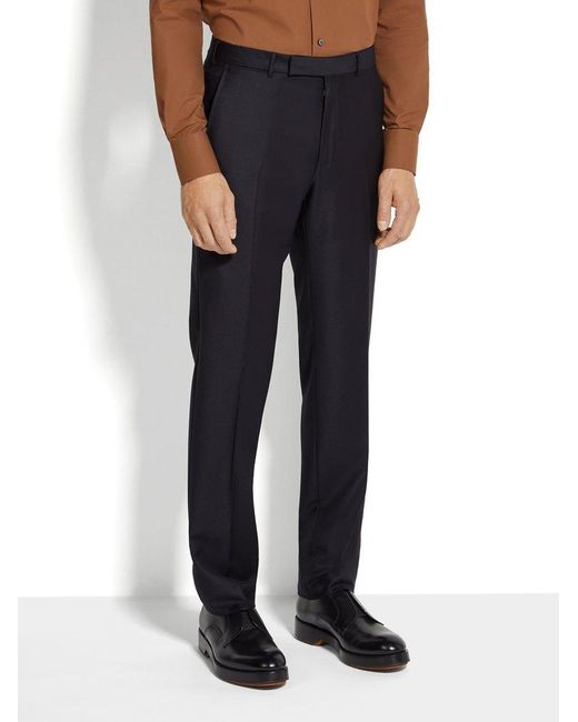 Zegna Blue Trofeo Pressed Crease Tailored Pants for men