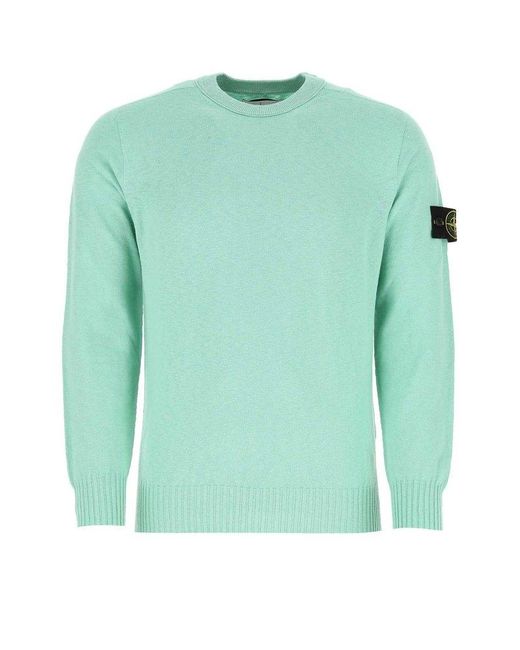 Stone Island Cotton Logo Patch Crewneck Knit Jumper in Green for Men | Lyst