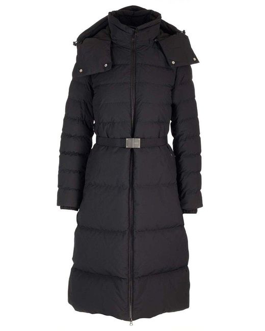 Burberry Black Hooded Belted Waist Puffer Coat