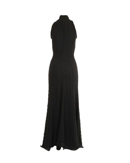MSGM Black Crinkled Mock Neck Maxi Dress