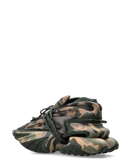 Balmain Green Low-Top Camouflage Print Sneakers for men
