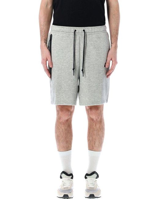Nike Gray Logo Printed Drawstring Tech Fleece Shorts for men