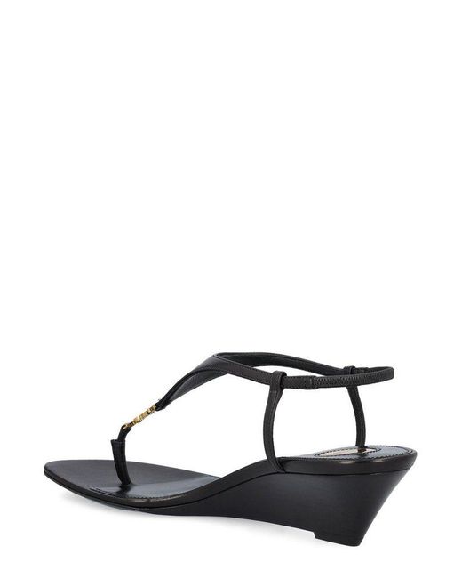 Saint Laurent Black Cassandra Logo Plaque Slingback Sandals