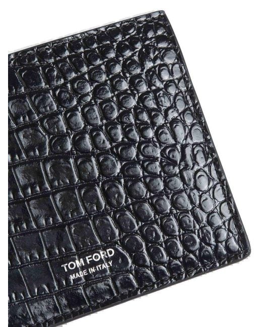 Tom Ford Black Embossed Bi-fold Wallet for men