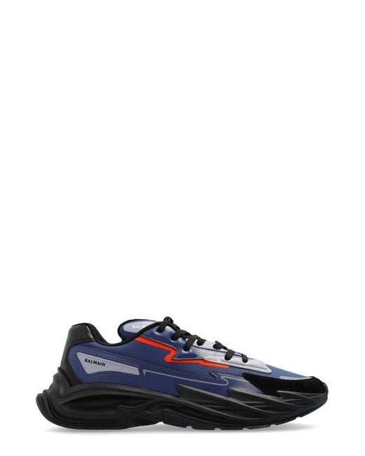 Balmain Blue Run-Row Leather And Nylon Sneakers for men