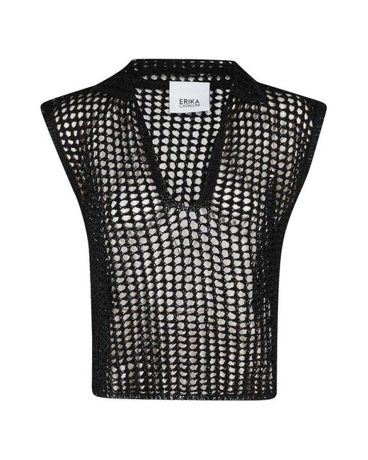 Erika Cavallini Semi Couture Black Mesh Sleeveless Top