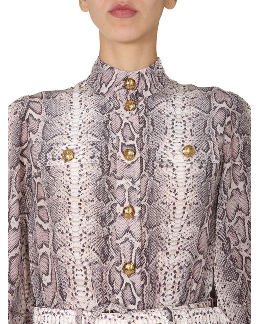 Zimmermann One Piece Silk Suit With Animal Print And Logo Buttons In Gray Lyst