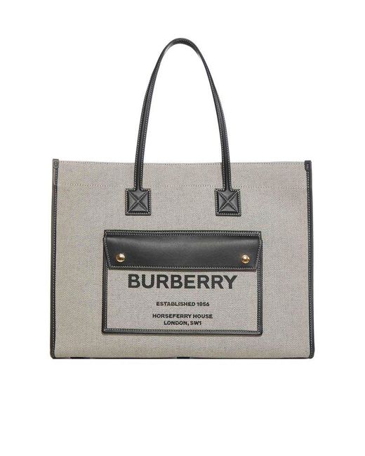 Burberry Gray Horseferry Small Logo Printed Tote Bag