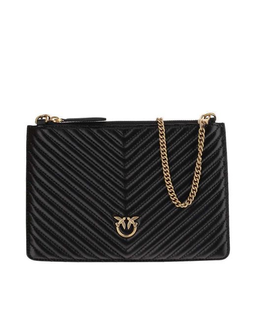 Pinko Black Logo Plaque Quilted Chain-linked Wallet
