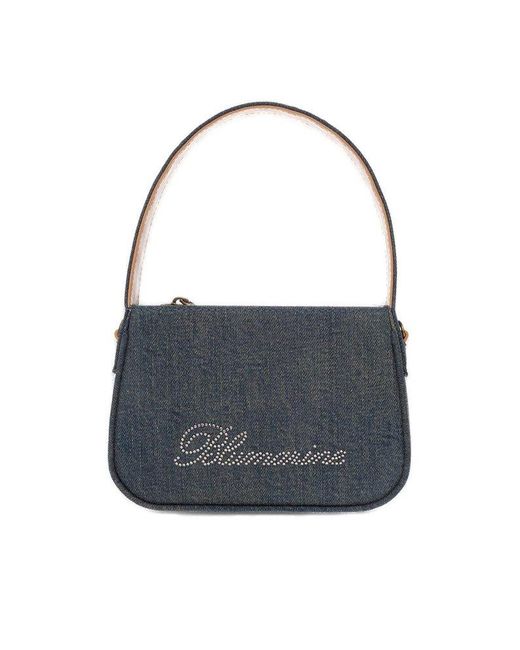 Blumarine Blue Logo Embellished Denim Hobo Bag