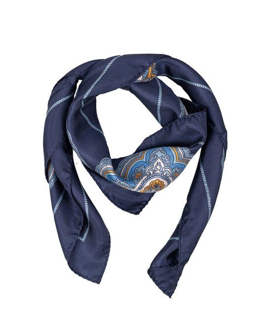 Etro Blue Paisley Printed Finished Edge Scarf for men