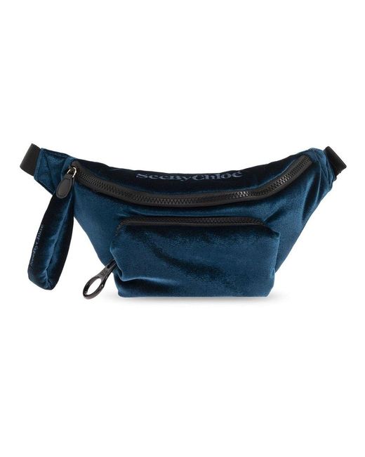 See By Chloé Blue Joy Rider Logo Embroidered Belt Bag