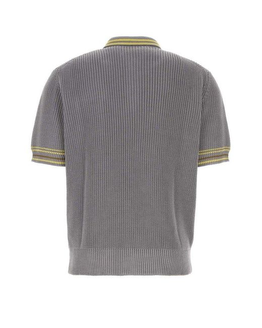 Marni Gray Logo Embroidered Short Sleeved Knitted Polo Shirt for men