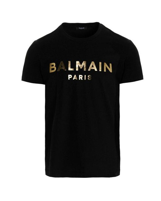 Balmain Black Logo Printed Crewneck T-Shirt for men